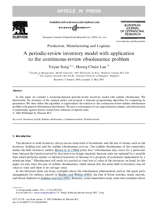  PDF A Periodic review Inventory Model With Application To The 