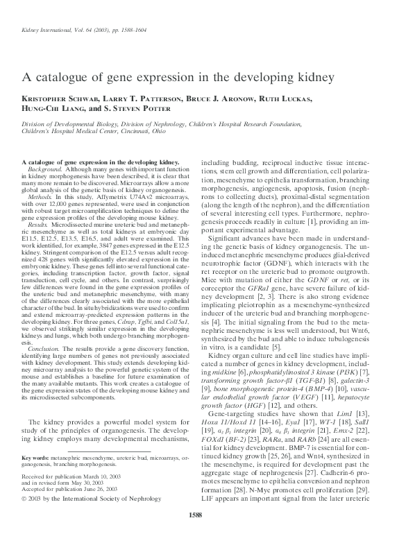(PDF) A catalogue of gene expression in the developing kidney