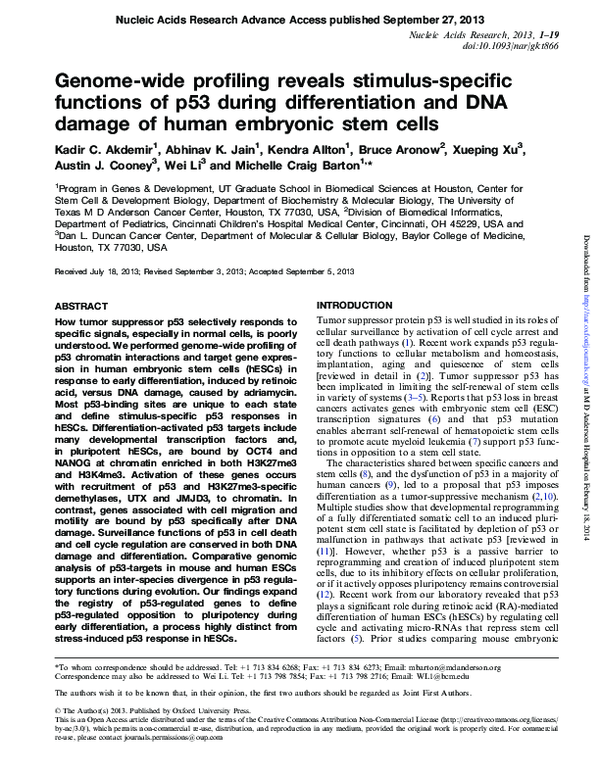 (PDF) Genome-wide profiling reveals stimulus-specific functions of p53 ...