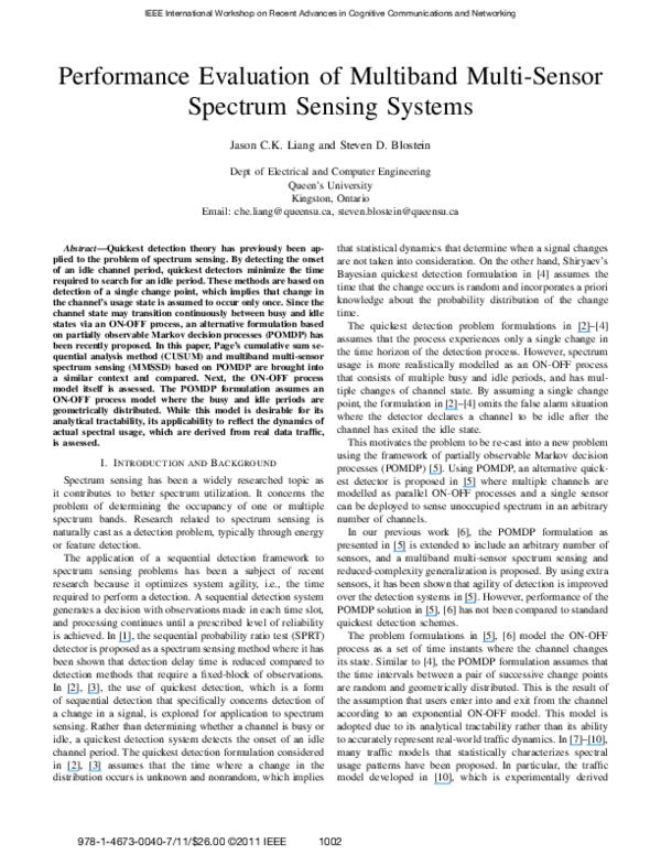 (PDF) Performance evaluation of multiband multi-sensor spectrum sensing ...