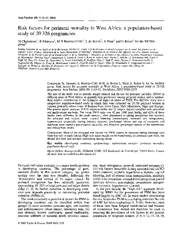 (PDF) Risk factors for perinatal mortality in West Africa: a population ...
