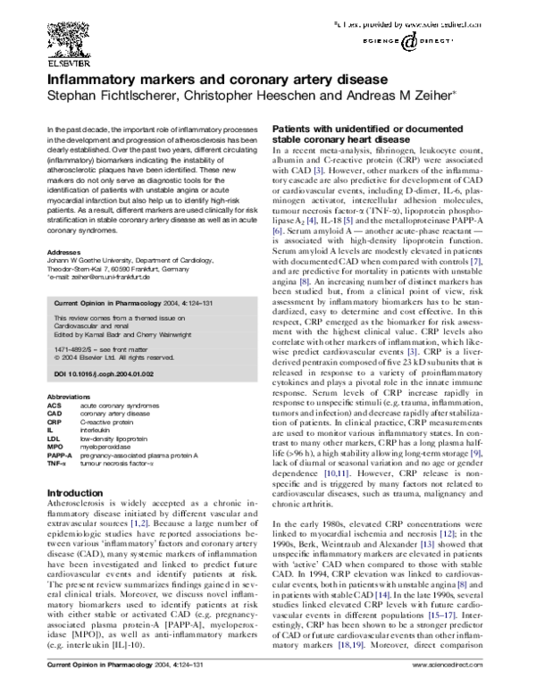 (PDF) Inflammatory markers and coronary artery disease
