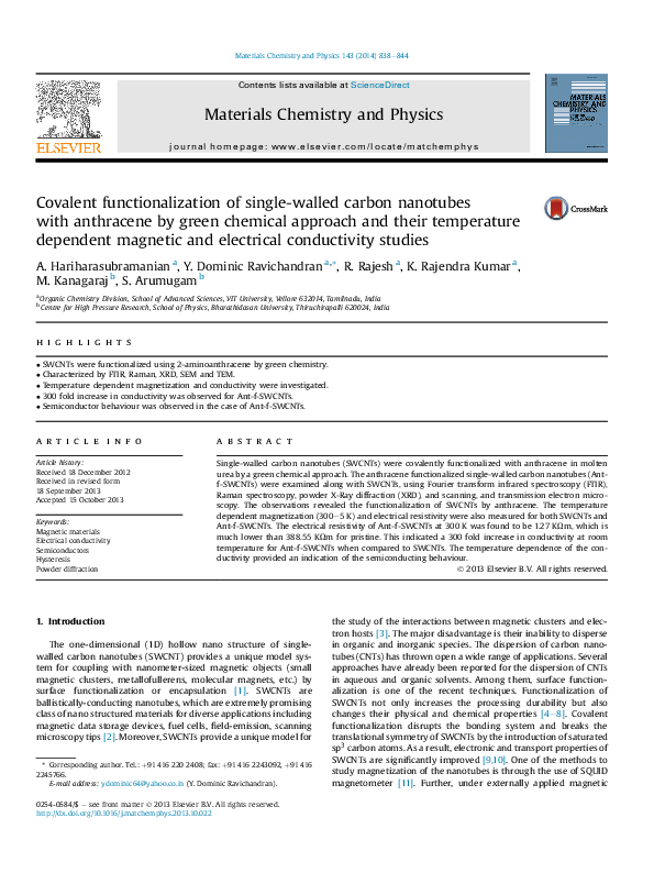 (PDF) Covalent functionalization of single-walled carbon nanotubes by ...