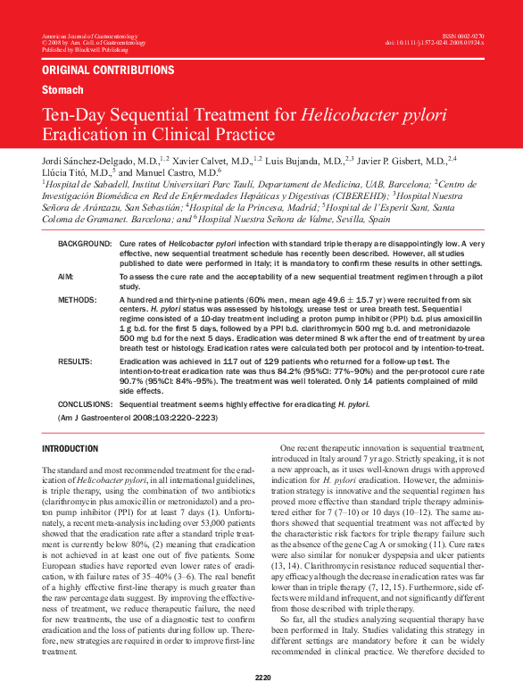 (PDF) Ten-day sequential treatment for Helicobacter pylori eradication ...