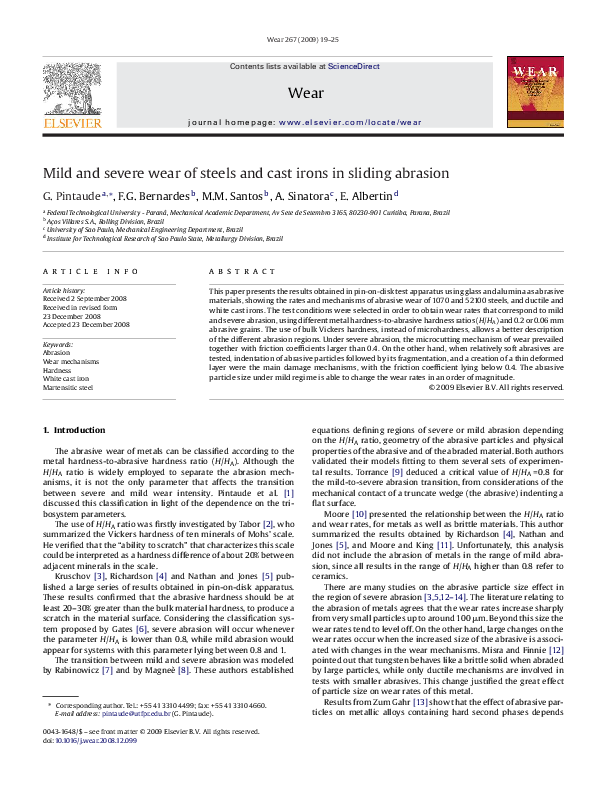 (PDF) Mild and severe wear of steels and cast irons in sliding abrasion