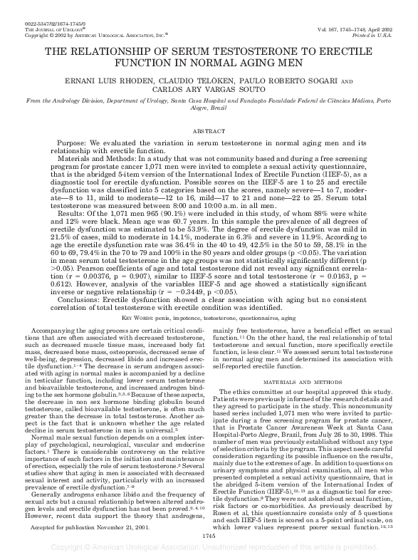 (PDF) The Relationship Of Serum Testosterone To Erectile Function In ...