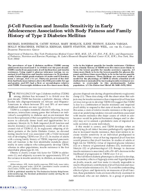 (PDF) Beta Cell Function and Insulin Sensitivity in Early Adolescence ...