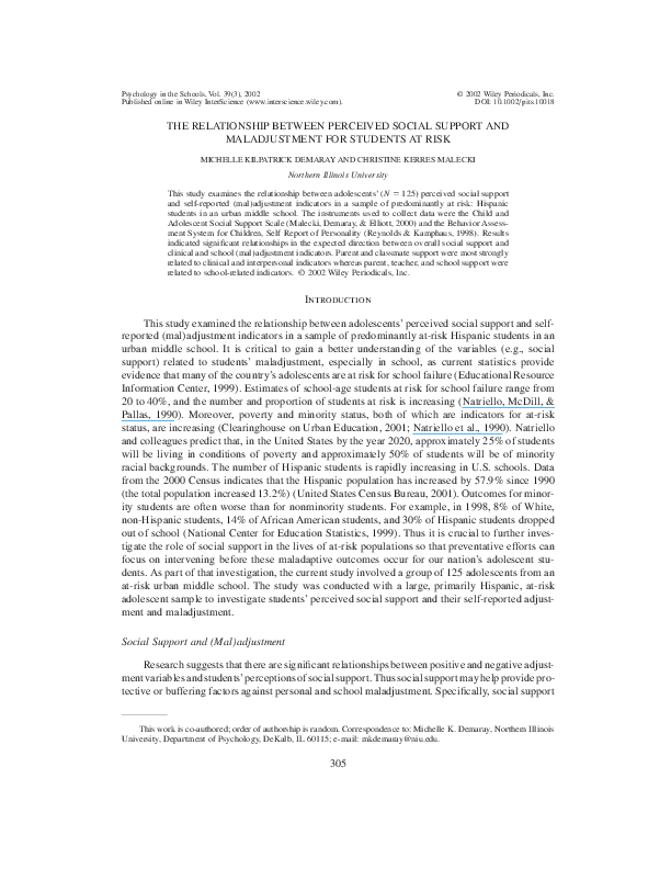 (PDF) The relationship between perceived social support and ...