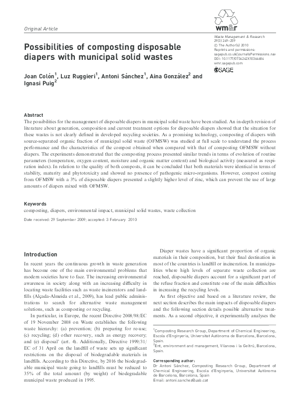 (PDF) Possibilities of composting disposable diapers with municipal
