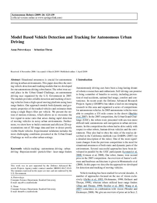 (PDF) Model based vehicle detection and tracking for autonomous urban ...