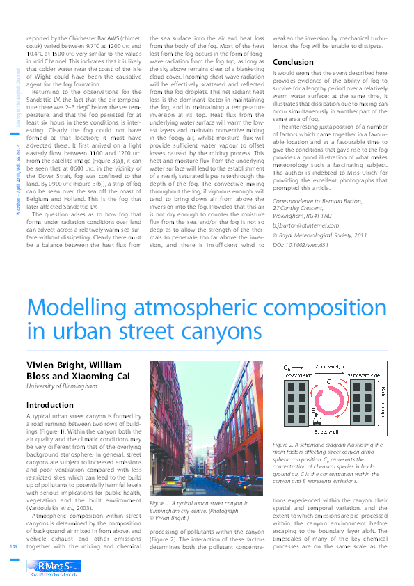 (PDF) Modelling atmospheric composition in urban street canyons