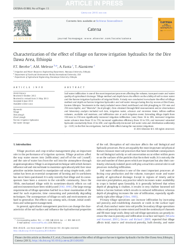 (PDF) Characterization of the effect of tillage on furrow irrigation ...
