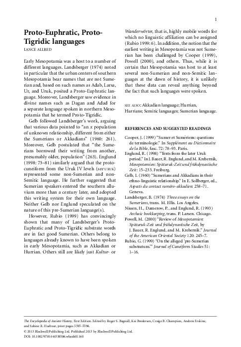 (PDF) ProtoEuphratic, ProtoTigridic languages