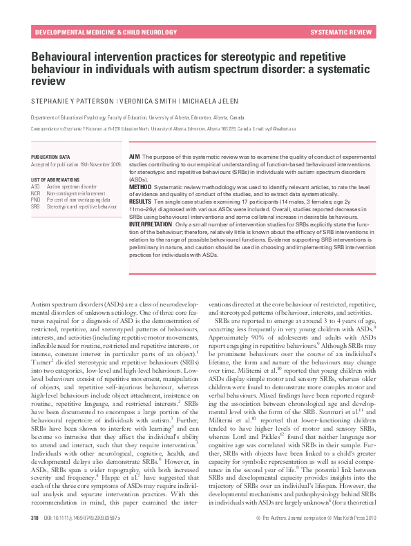 (PDF) Behavioural intervention practices for stereotypic and repetitive ...