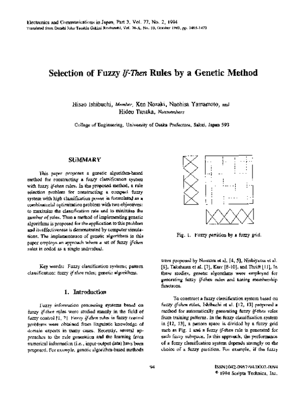 (PDF) Selection of fuzzy if‐then rules by a genetic method