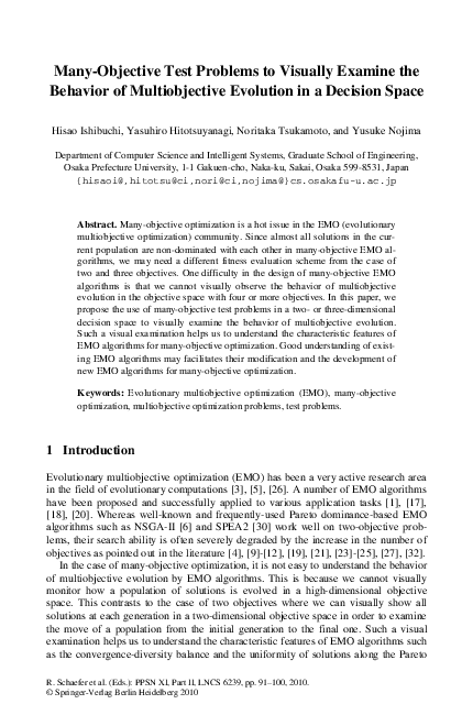 (PDF) Many-objective test problems to visually examine the behavior of ...
