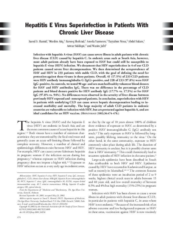 (PDF) Hepatitis E virus superinfection in patients with chronic liver ...