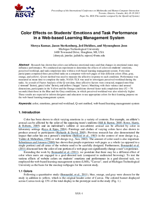(PDF) Color effects on students’ emotions and task performance in a web ...