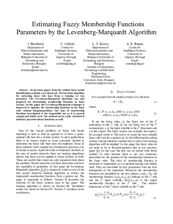 (PDF) Estimating fuzzy membership functions parameters by the Levenberg ...