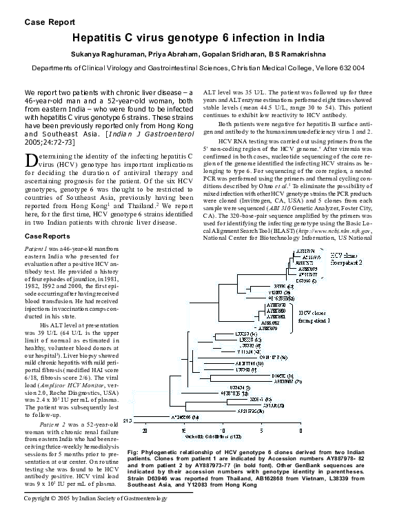 (PDF) Hepatitis C virus genotype 6 infection in India