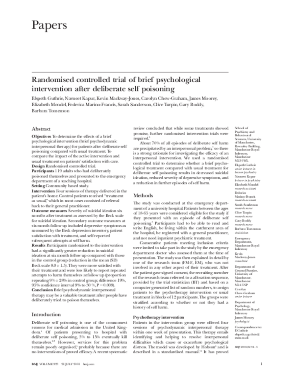 (PDF) Randomised controlled trial of brief psychological intervention ...