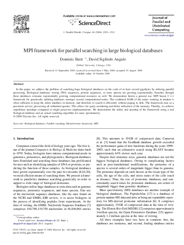(PDF) MPI framework for parallel searching in large biological databases