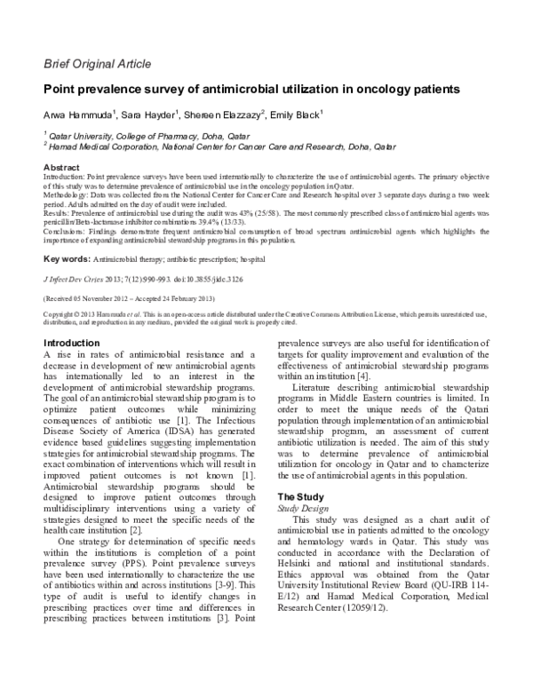 (PDF) Point prevalence survey of antimicrobial utilization in oncology ...