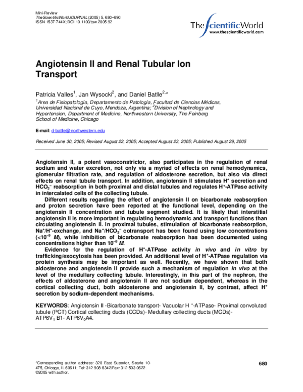 (PDF) Angiotensin II and Renal Tubular Ion Transport