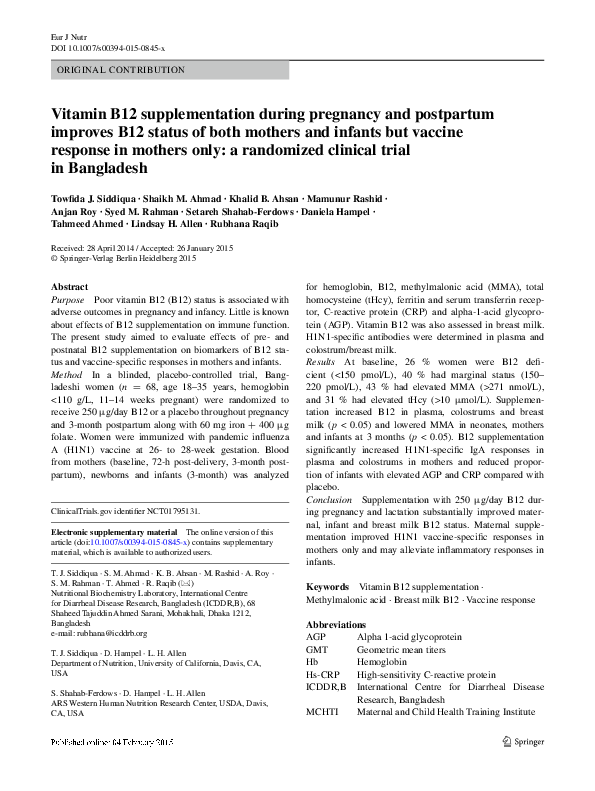 (PDF) Vitamin B12 supplementation during pregnancy and postpartum