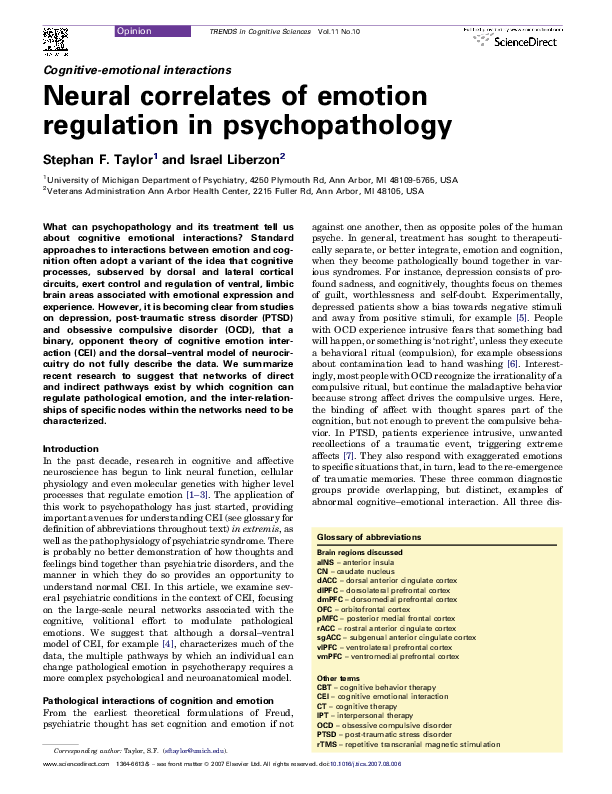 (PDF) Neural correlates of emotion regulation in psychopathology