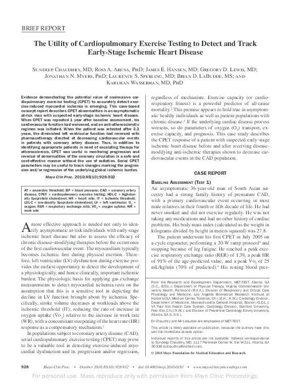 (PDF) The Utility of Cardiopulmonary Exercise Testing to Detect and ...