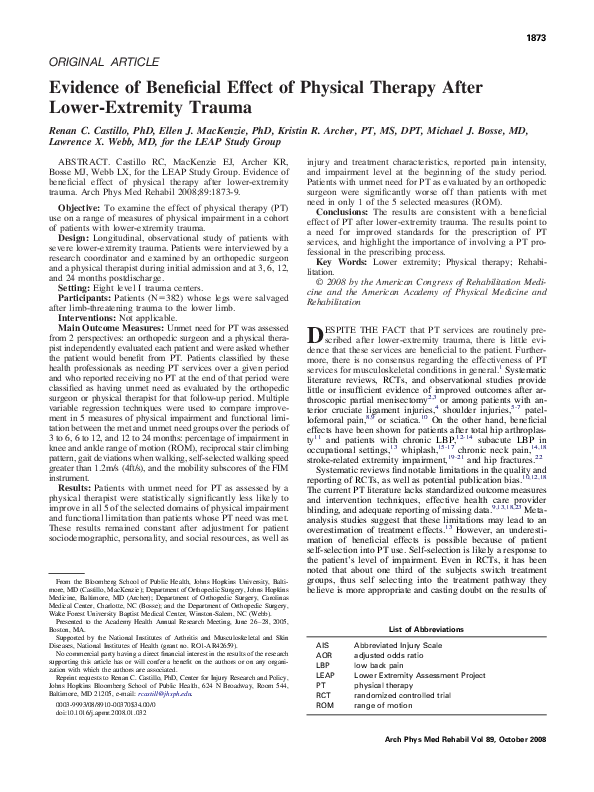 (PDF) Evidence of Beneficial Effect of Physical Therapy After Lower ...