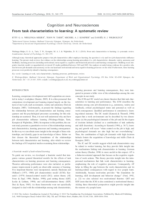 (PDF) From task characteristics to learning: A systematic review