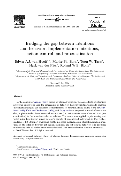 (PDF) Bridging the gap between intentions and behavior: Implementation ...