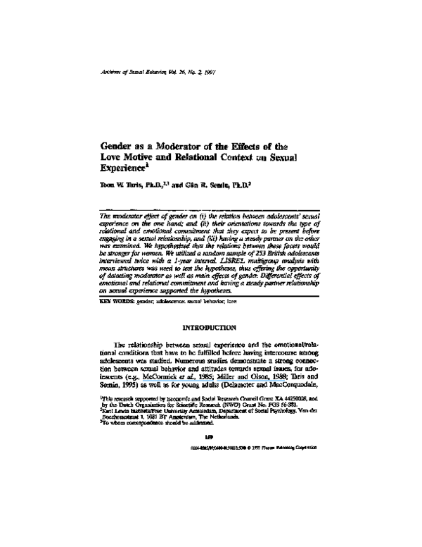 (PDF) Gender as a moderator of the effects of the love motive and ...