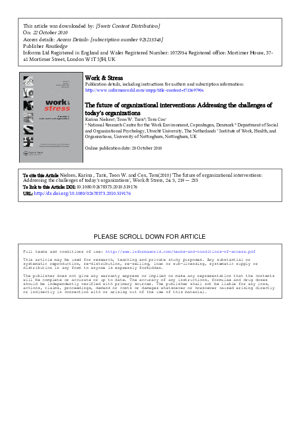 pdf the future of organizational interventions addressing organizational interventions