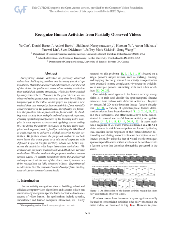 (PDF) Recognize Human Activities from Partially Observed Videos