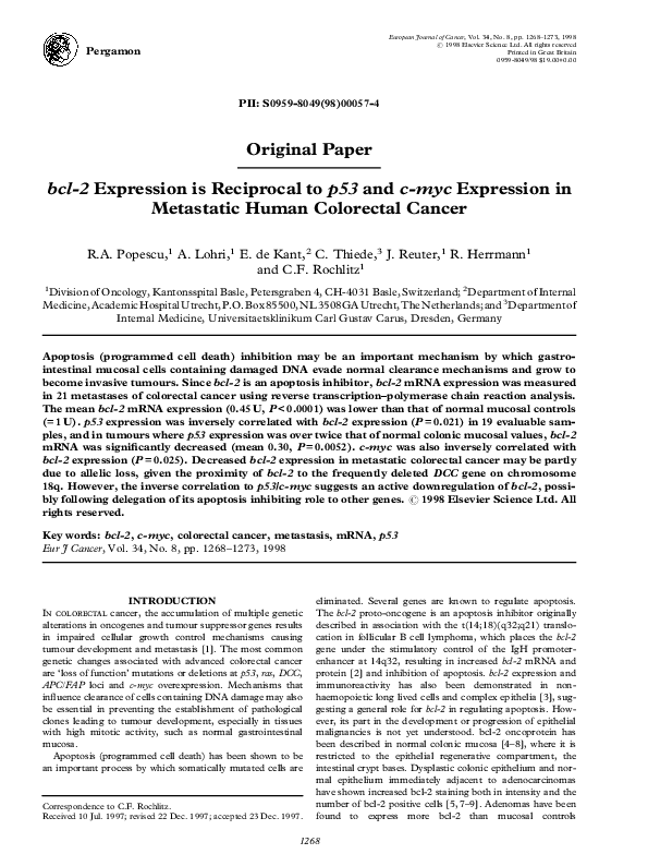(PDF) bcl-2 expression is reciprocal to p53 and c-myc expression in ...