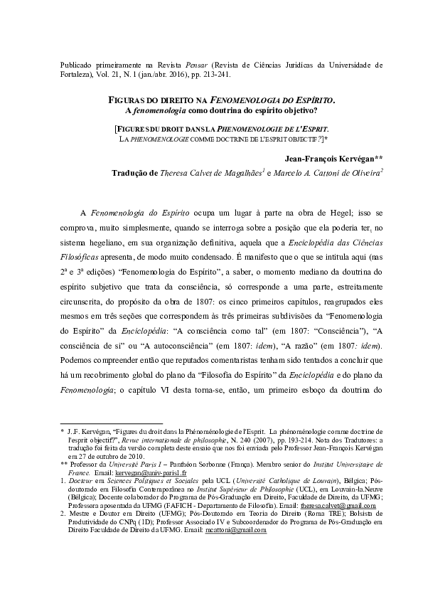 (PDF) Portuguese translation of J.F. KERVÉGAN Figures du Droit dans
