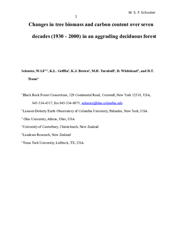 (DOC) Changes in tree biomass and carbon content over seven decades ...