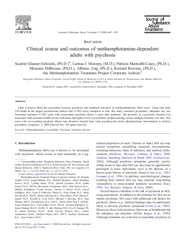 (PDF) Clinical course and outcomes of methamphetamine-dependent adults ...
