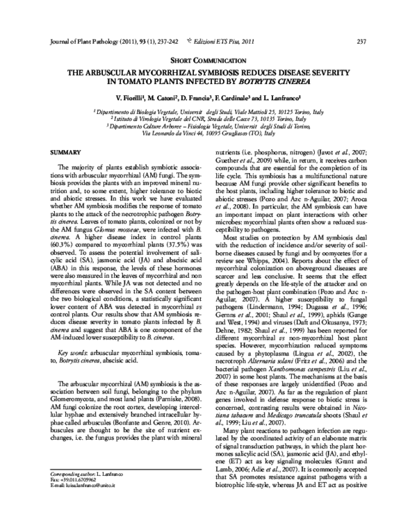 (PDF) The arbuscular mycorrhizal symbiosis reduces disease severity in ...