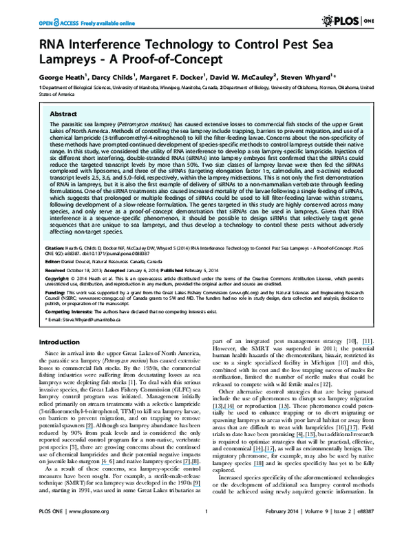 (PDF) RNA Interference Technology to Control Pest Sea Lampreys - A ...