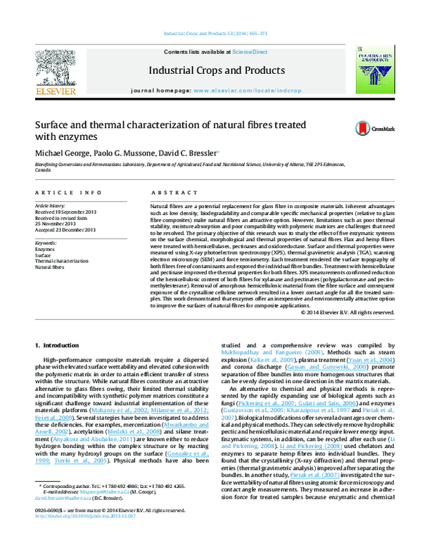 (PDF) Surface and thermal characterization of natural fibres treated ...