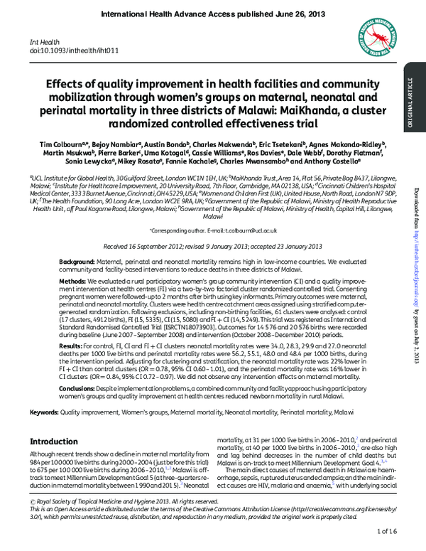 (PDF) Effects of quality improvement in health facilities and community ...