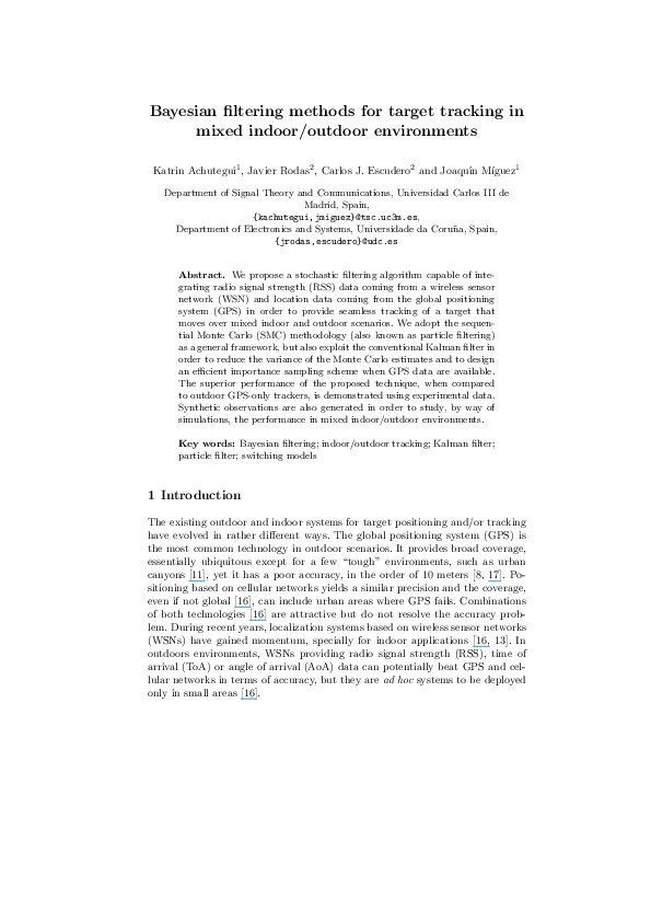 (PDF) Bayesian Filtering Methods for Target Tracking in Mixed Indoor ...