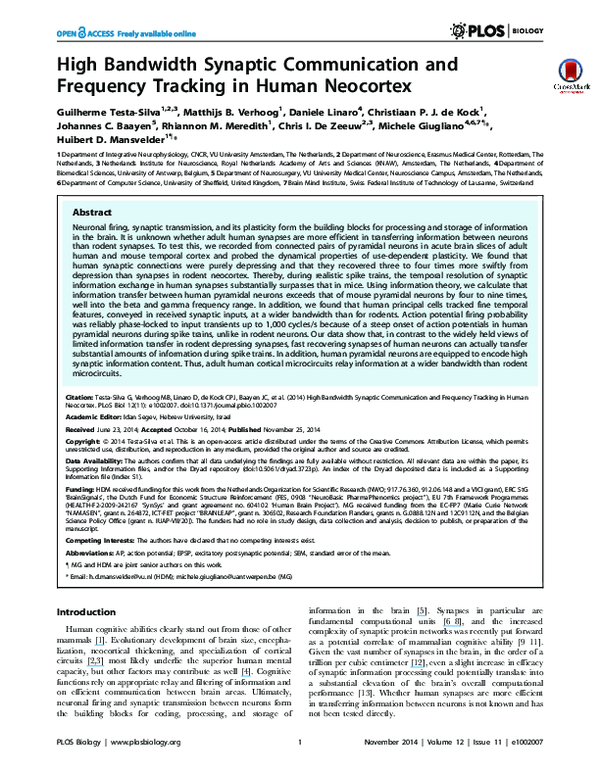 (PDF) High Bandwidth Synaptic Communication and Frequency Tracking in ...
