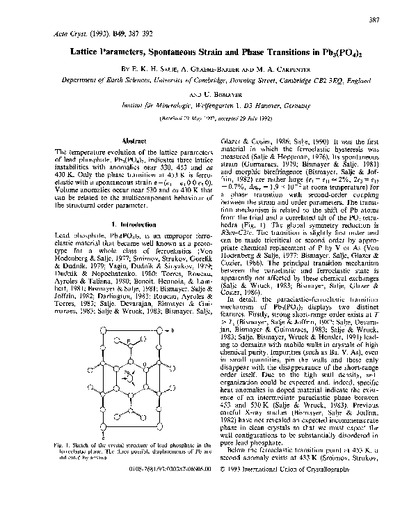 (PDF) Lattice parameters, spontaneous strain and phase transitions in ...