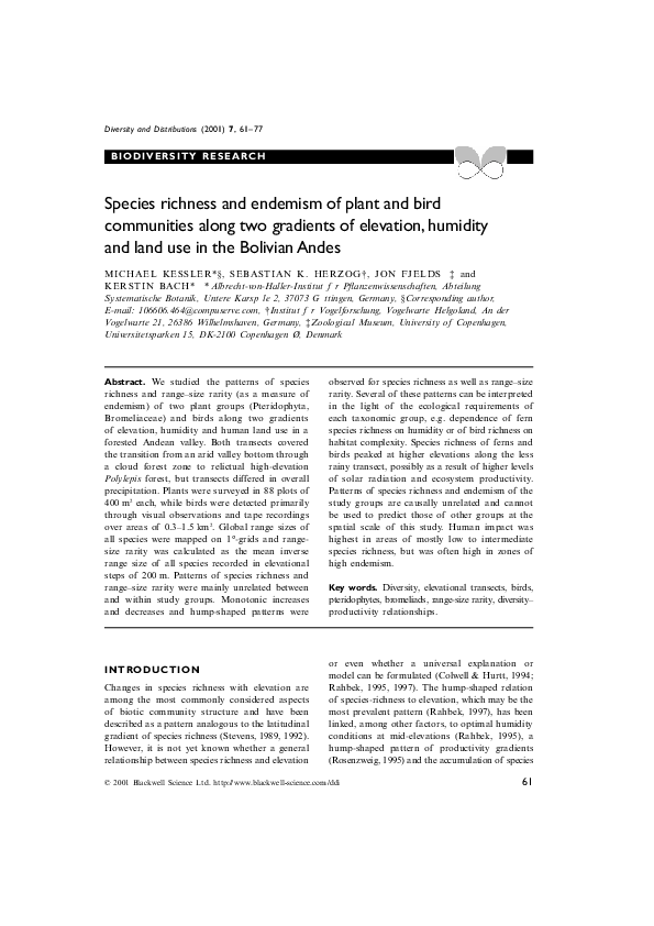 (PDF) Species richness and endemism of plant and bird communities along ...