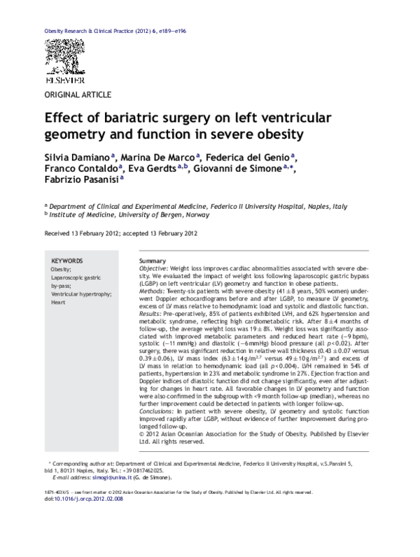 (PDF) Effect of bariatric surgery on left ventricular geometry and ...